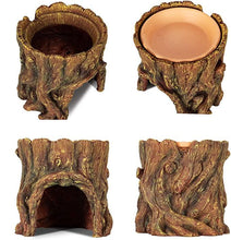 Load image into Gallery viewer, ReptiZoo Humidifying Tree Stump Hideout with Ceramic Water Bowl