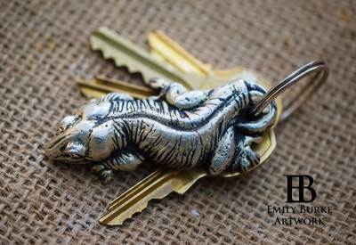 Pewter Leachianus Gecko Keychain by Emily Burke Artwork