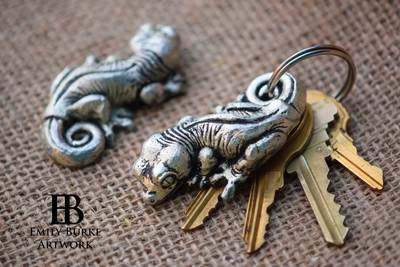 Pewter Chahoua Gecko Keychain by Emily Burke Artwork