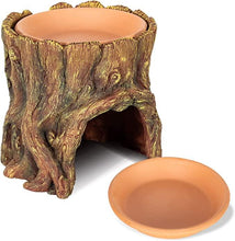 Load image into Gallery viewer, ReptiZoo Humidifying Tree Stump Hideout with Ceramic Water Bowl
