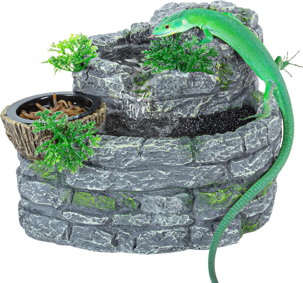 ReptiZoo Reptile Rock Block Waterfall with Food Dish