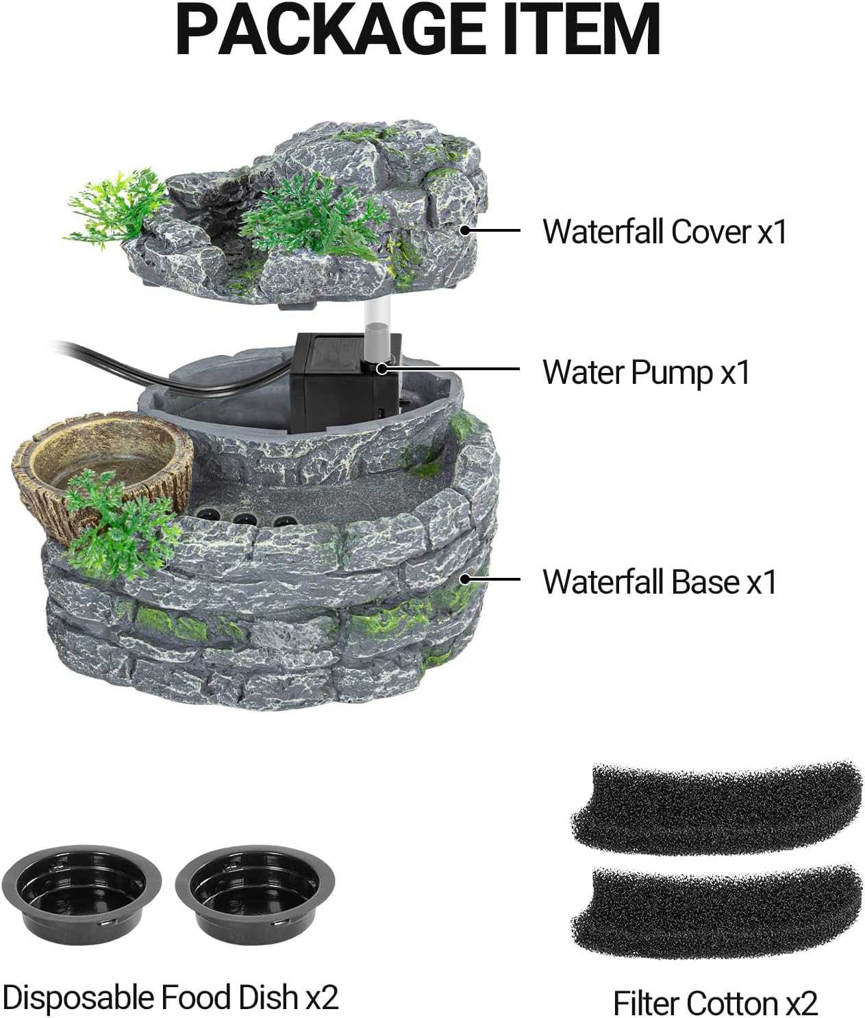 ReptiZoo Reptile Rock Block Waterfall with Food Dish – Northern