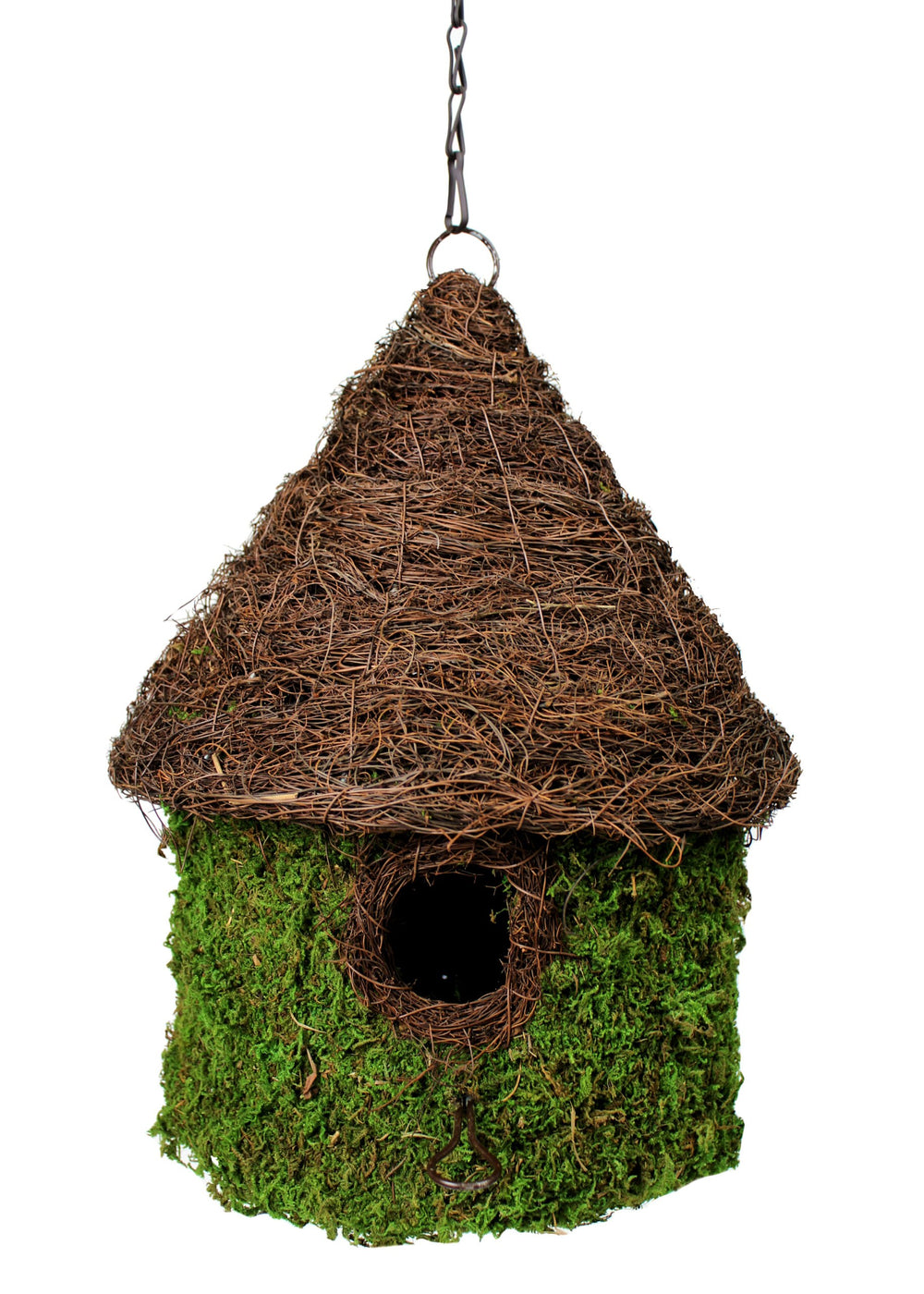 Galapagos Bungalow Woven Hide \ Birdhouse with Chain, 11x15